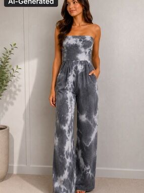 Antistar Gray Tie Dye Cargo Jumpsuit Romper Strapless Size Small
